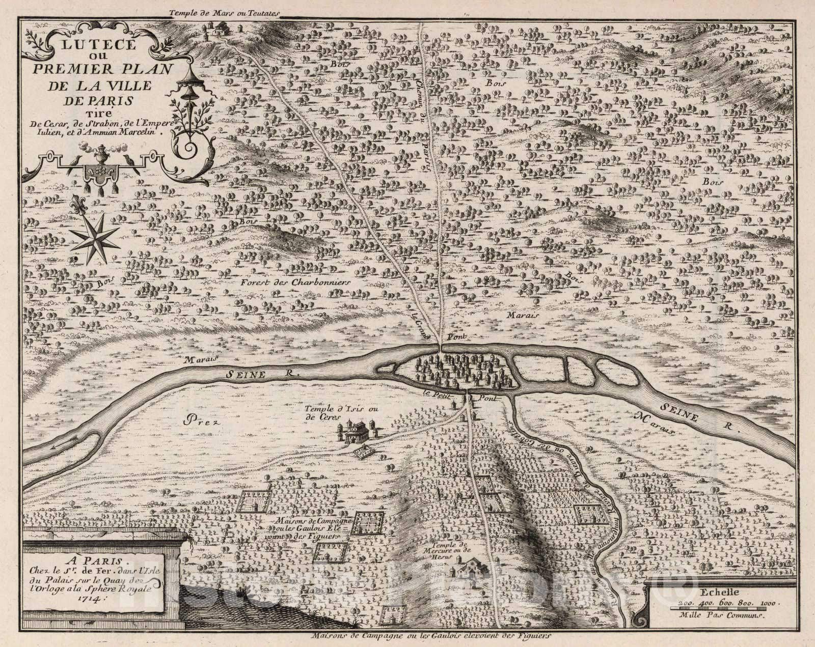 Amazon.com: Paris, France - City Plan, 1714 - Historical Map Print